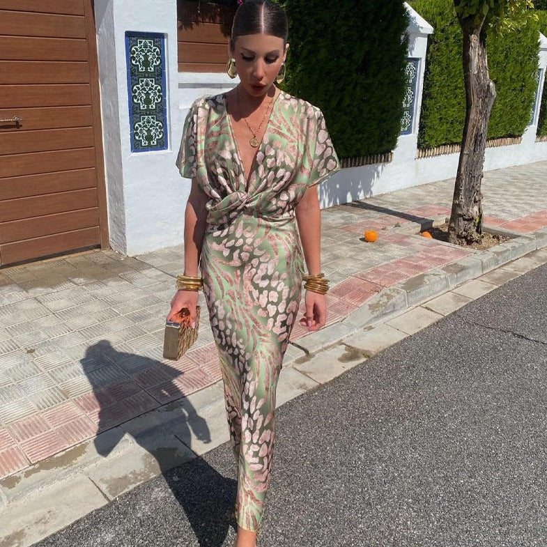 Dam Maxiklänning V-ringning Mjuk Polyester Flödande Silhuett-2