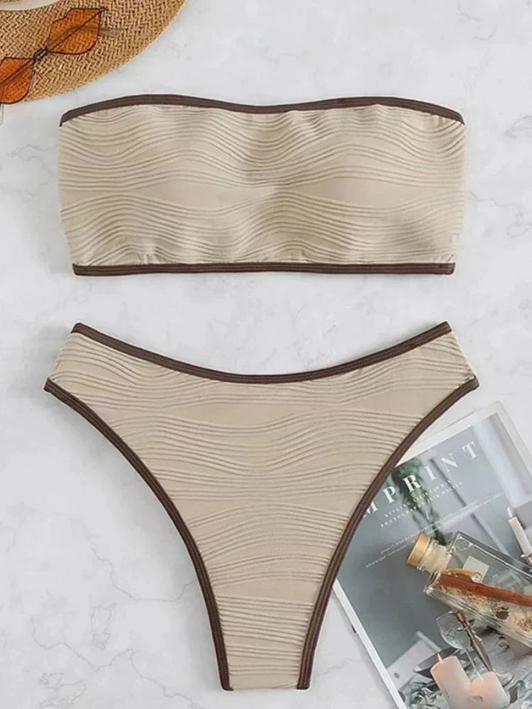 Dam Bikini Set Hög Midja Polyester Elastan-1
