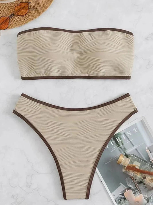 Dam Bikini Set Hög Midja Polyester Elastan-1