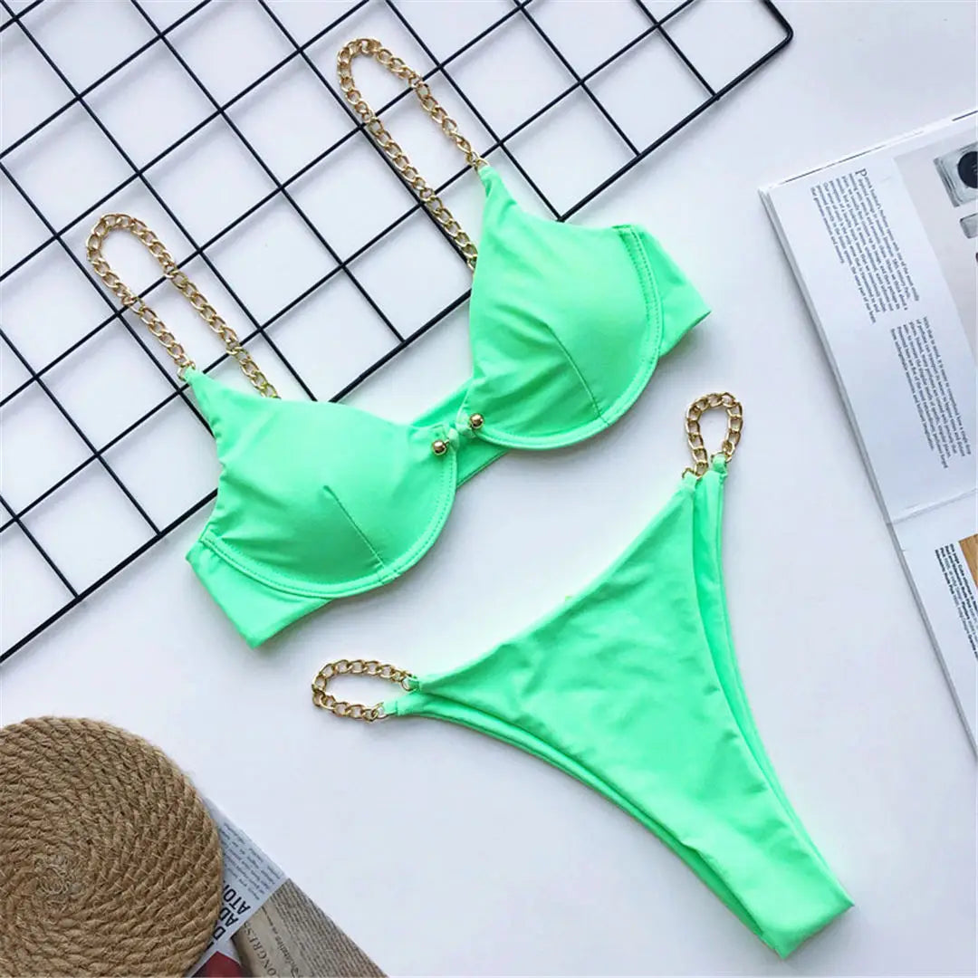 Dam Bikini Underwire Mönstrad Polyester Spandex-6