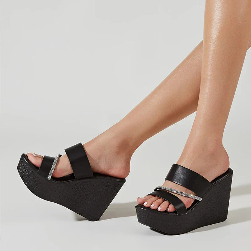 Dam Sandaler med Kilar PU-material Gummisula 3-5 cm Plattform-4