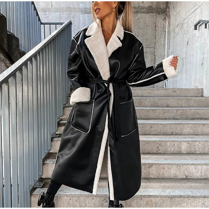 Dam Kappa Långa Ärmar Polyester med Fickor och Konstpälsfoder-6