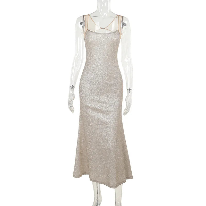 Maxiklänning Dam Ärmlös Polyester Spandex Elegant Lång Klänning-4