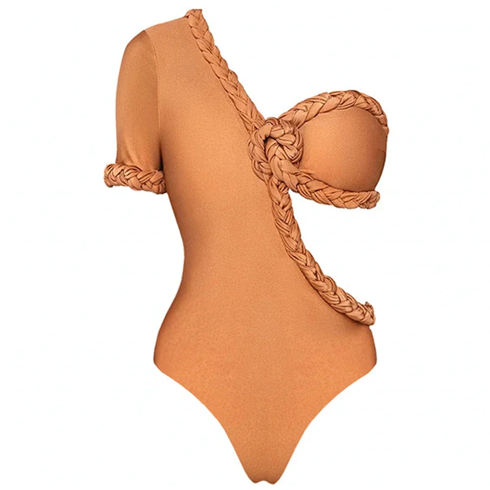 Baddräkt Dam En Axel Konstnärlig Halsringning Polyester-4