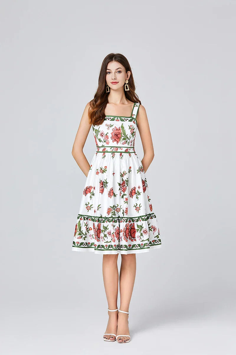 Kvinnors Midi Klänning A-linjeformad Bomull Polyester Acetat-5