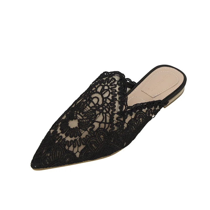 Dam Skor Mules Platta Mesh Design-1