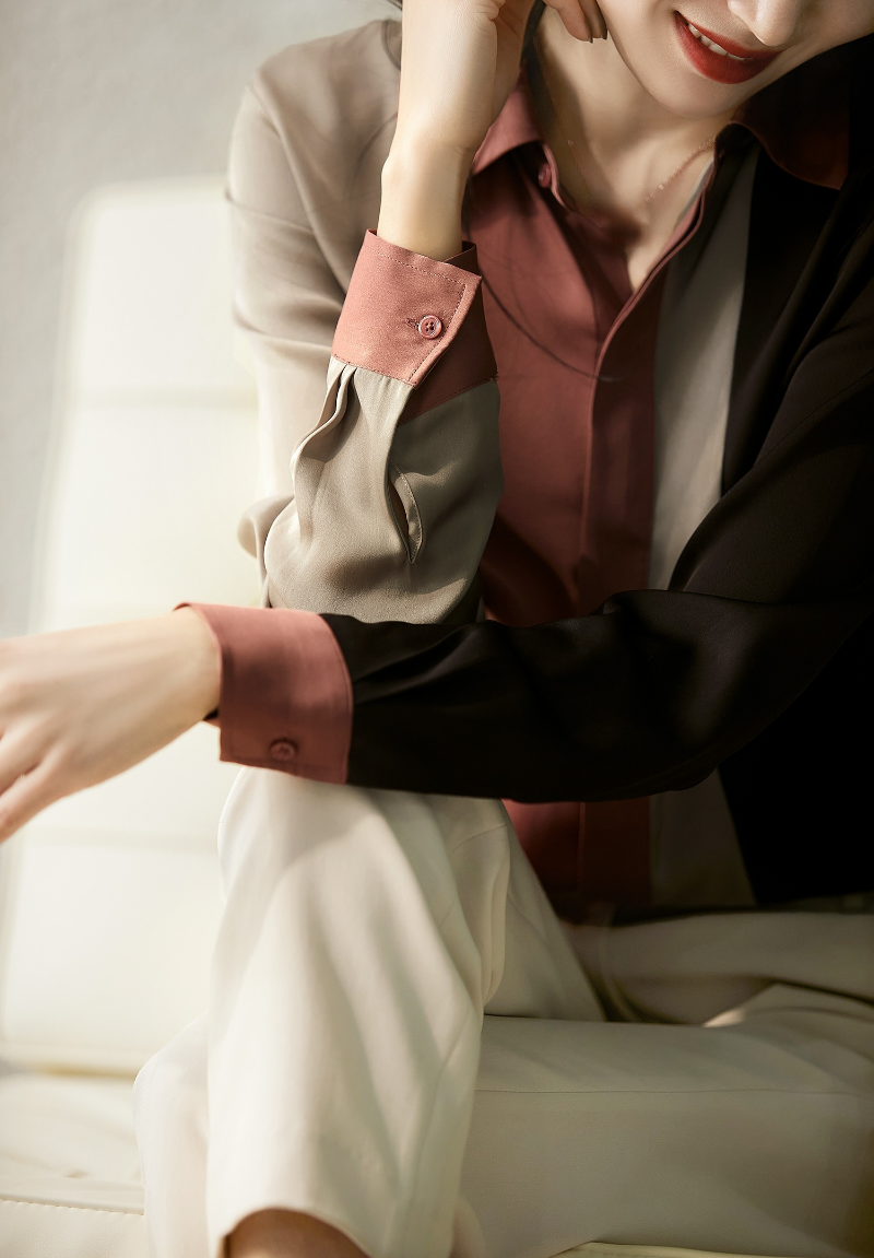 Dam Polo Skjorta V-ringning Satin Elegant Löst Sittande-5