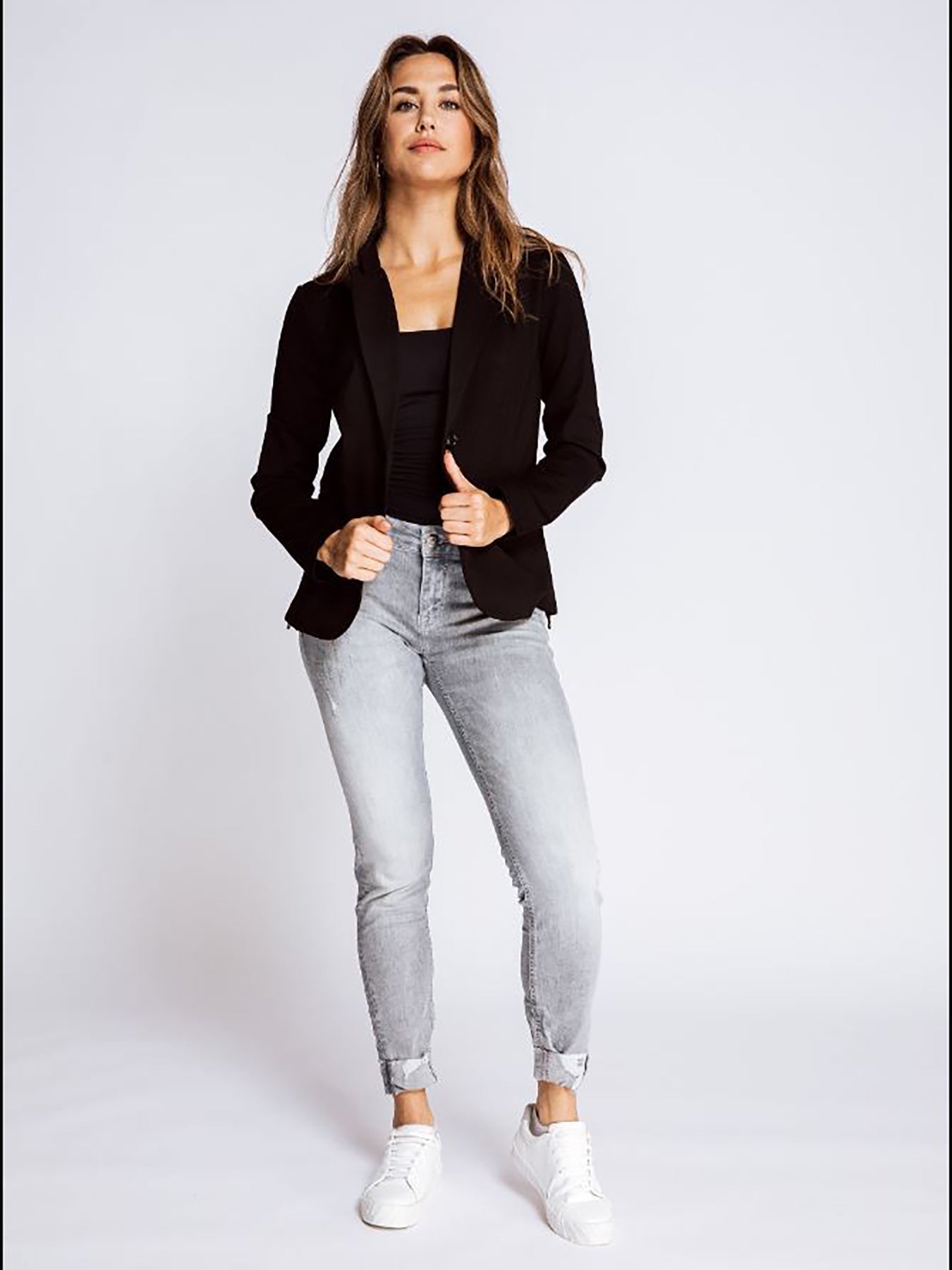 Dam Blazer Smal Passform Polyester med Reverskrage-5