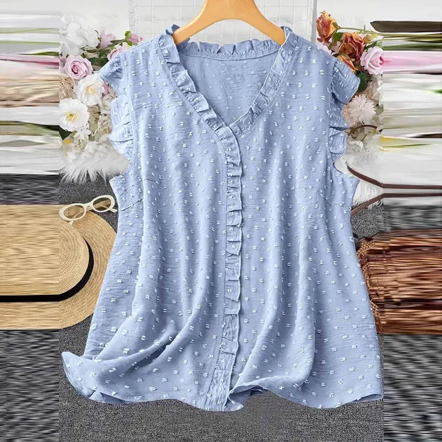 Dam Blus Avslappnad Stil 100% Bomull Elegant Design-2