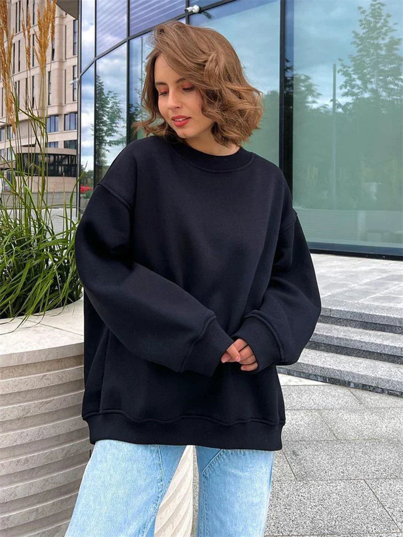 Avslappnad Tjocktröja Dam i Mjuk Bomull – Komfortabel Sweatshirt för Vardagsbruk, Flera Färger och Storlekar S-XL 10