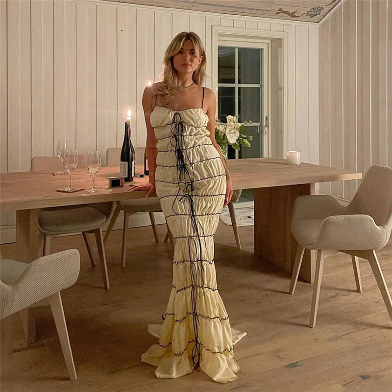 Elegant Golvlång Damklänning med Spaghetti Band i Polyester och Spandex – Fina Damklänningar för Sommarens Festligheter 7