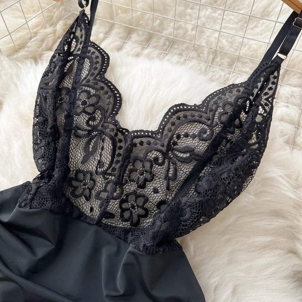 Dam Bodysuit Monokrom Spets Polyester Elegant Design 4