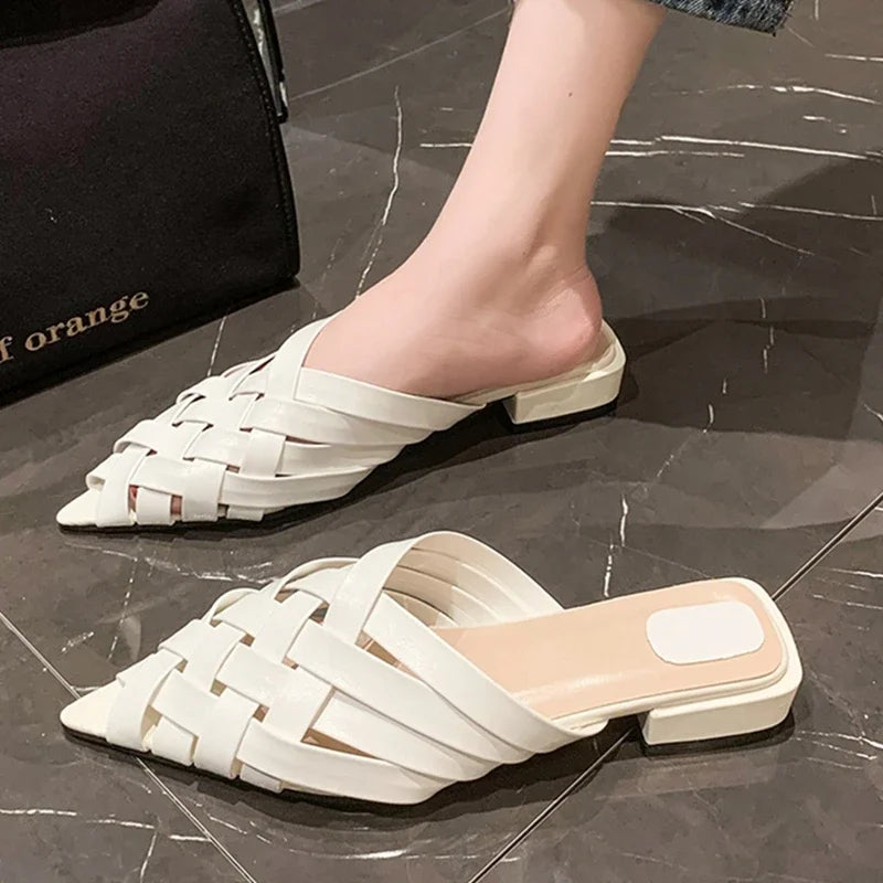 Dam Mules Låg Fyrkantig Sandal PU-material-6