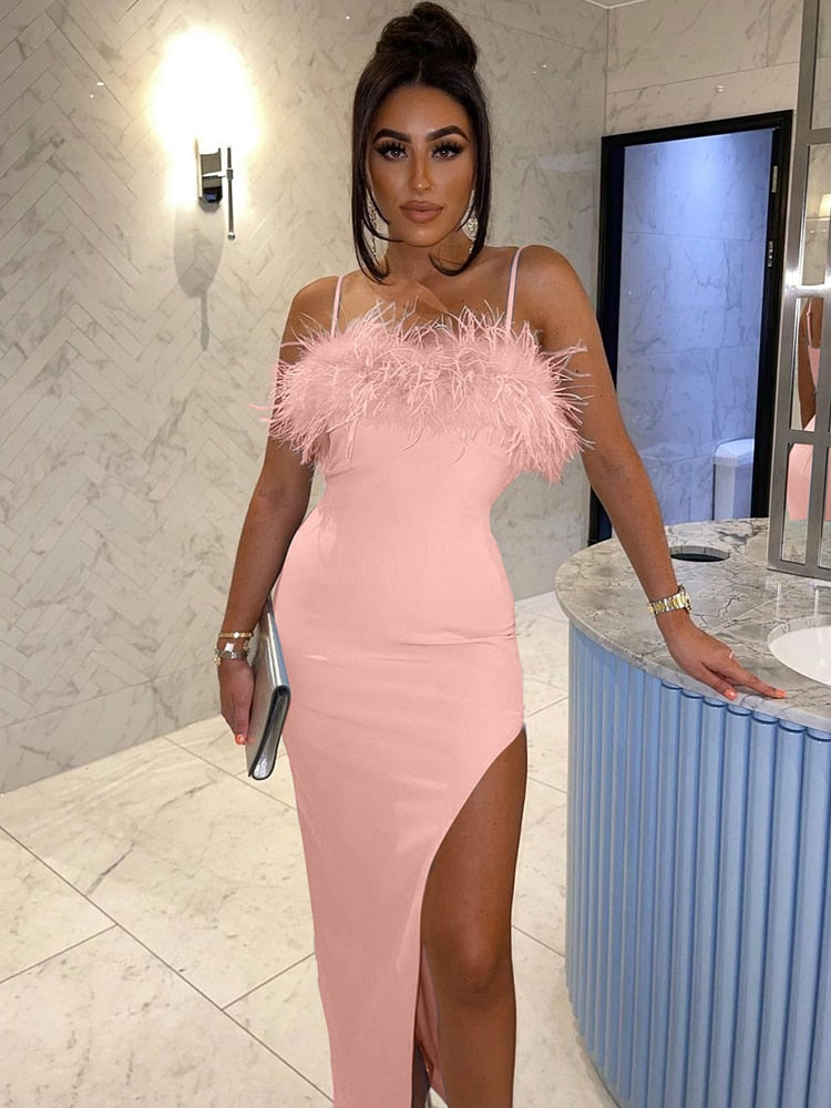 Dam Sommarklänning med Smala Remmar och Elegant Slits i Högkvalitativt Material-5