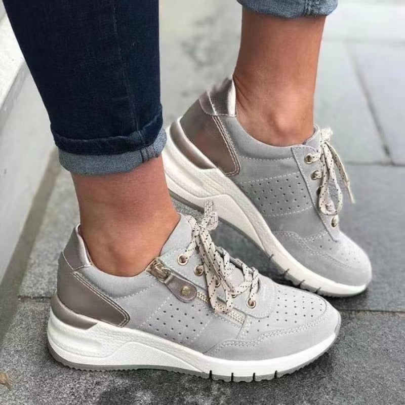 Dam Sneakers Snörning Dragkedja Textil Komfortabel Design-2