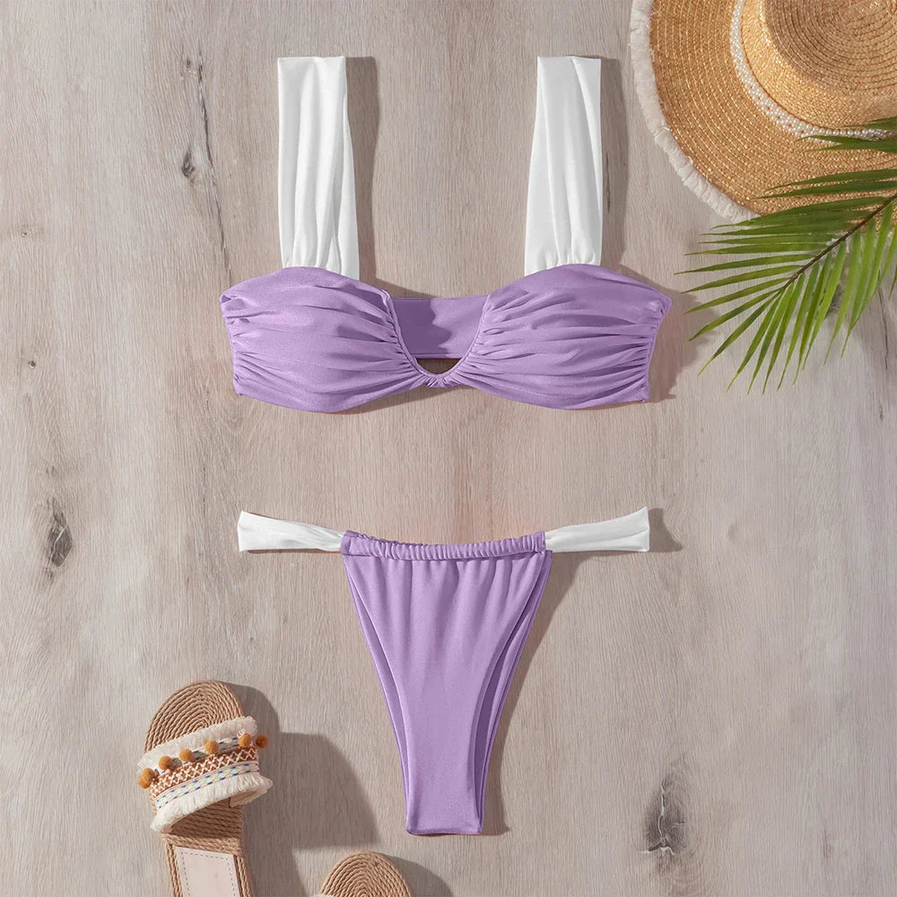 Dam Bikini Monokrom Trådlös Spandex Nylon 4