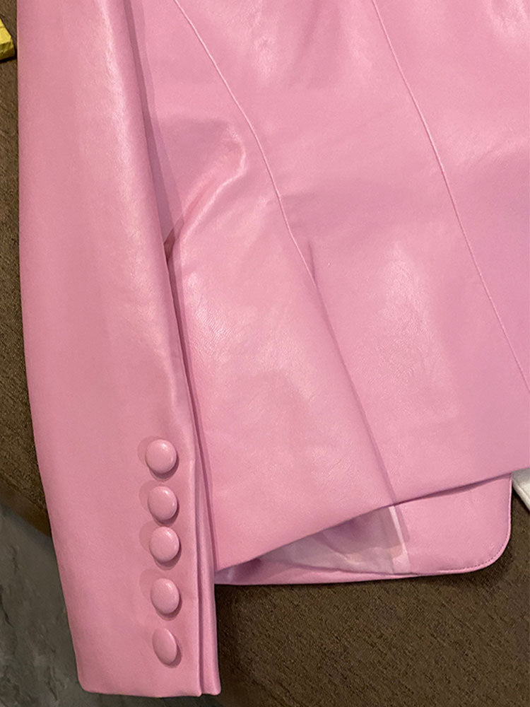 Dam Blazer Trendig Syntetiskt Läder Spetsig Krage Relaxed Fit-5