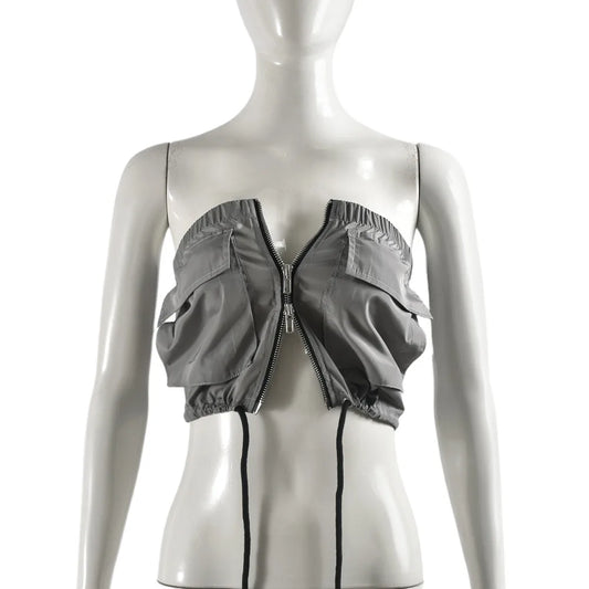 Dam Crop Top Kort Monokrom Polyester-1