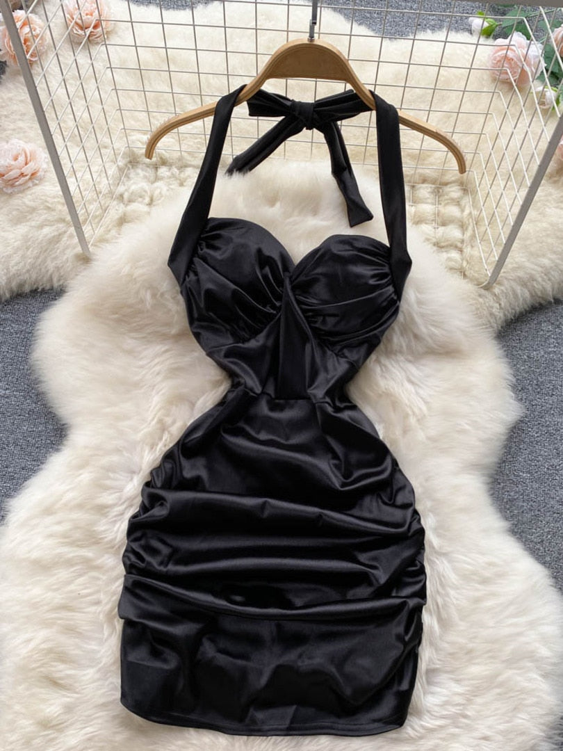 Kvinnors Miniklänning Halterneck Satin Polyester-6