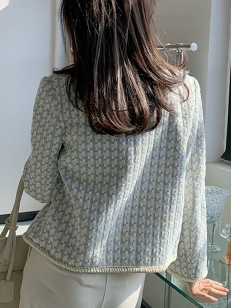 Damjacka Klassisk Mönster Lång Ärmar Bomull-4