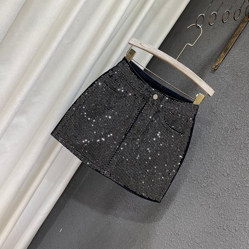 Dam Jeanskjol A-linjeformad med Strass Detaljer i Denim-4