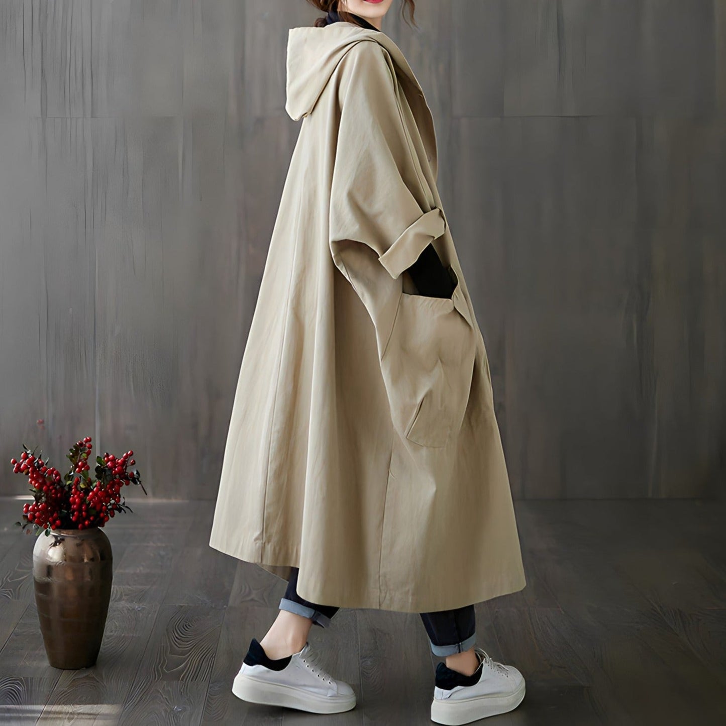 Dam Trenchcoat Överdimensionerad Polyester Höststil 4
