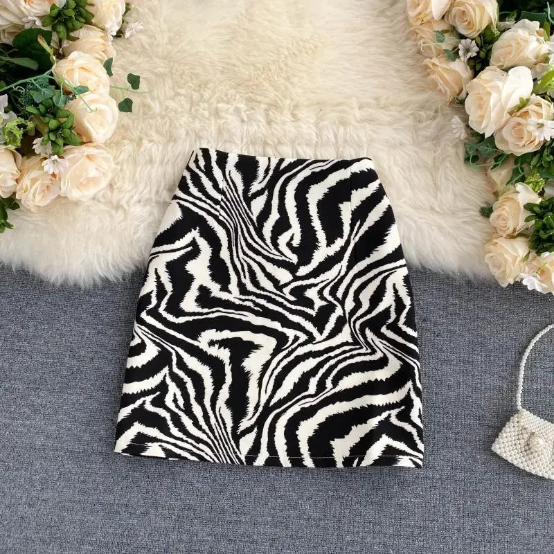 Dam Rock Hög Midja Zebra Mönster Polyester-3