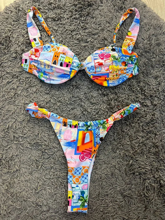 Tvådelat Set Dam Kjol Tryckt Polyester Spandex 1