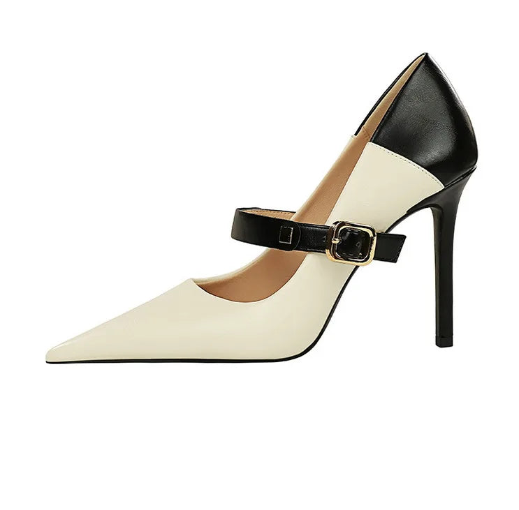 Dam Stiletto Klackar med Hög Klack – PU och Gummi, Elegant Design för Fest och Vardag, Klackhöjd 10 cm, Flera Färger, Storlek 36-41 5
