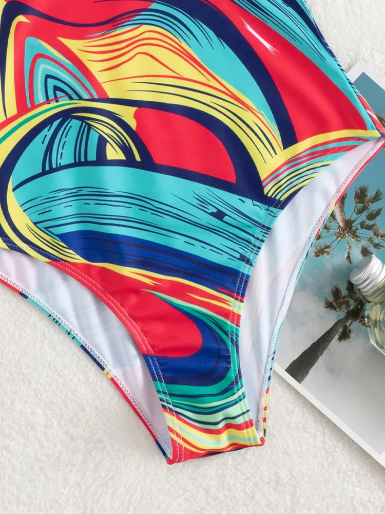 Baddräkt Dam Monokini Rygglös Retro Design Nylon Elastan-4