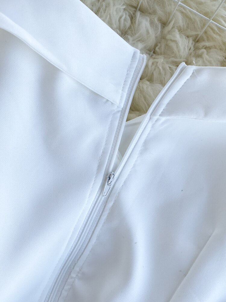Dam Blus Modern Klassisk Monokrom Polyester med Pärldetaljer-6
