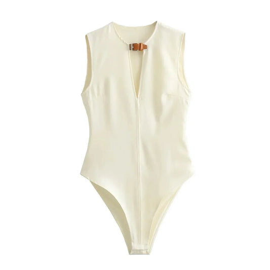 Dam Slim Fit Ărmlös Zip-Up Kropp Högkvalitativ Blandning-1