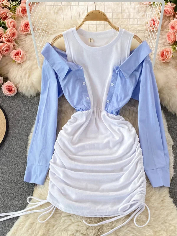 Kvinnors Mini Klänning med O-hals i Mjuk Bomull och Polyester – Axelfri Design för Festliga Tillfällen 6