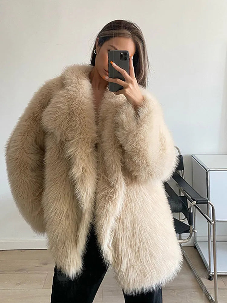 Dam Kappa Slim Figurbetonad Faux Päls-3