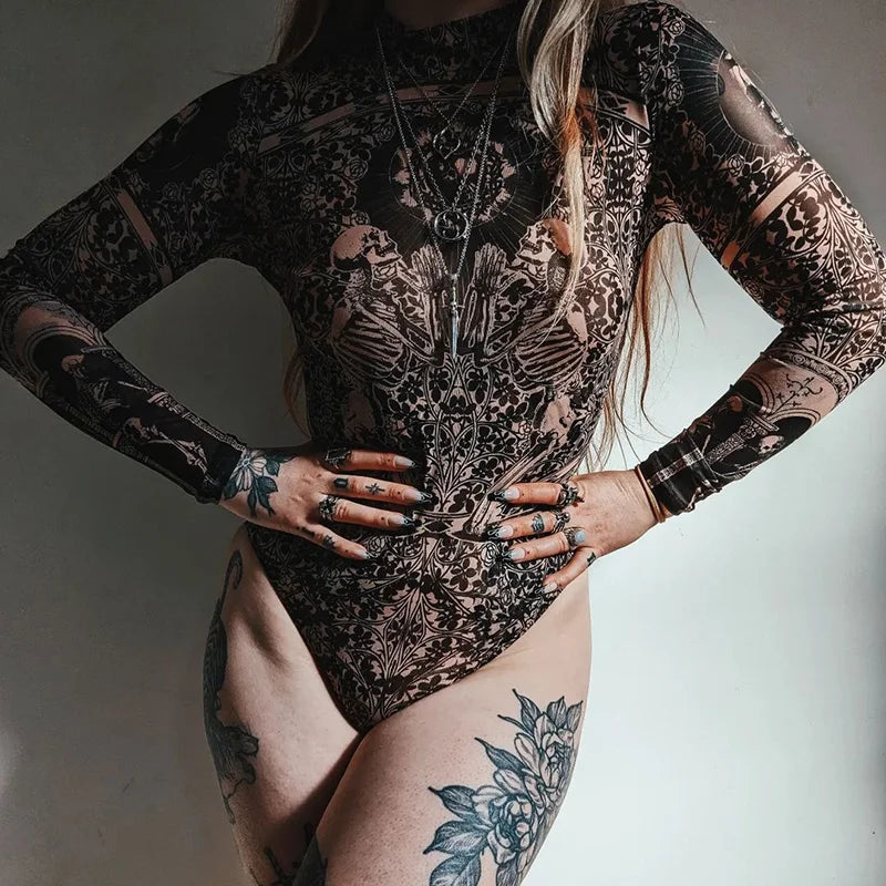 Dam Bodysuit Geometrisk Design Polyester Spandex-2
