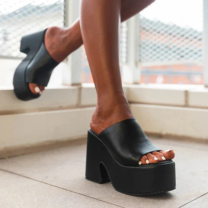 Dam Sandaler Hög Häl Fyrkantig Design PU-material-4