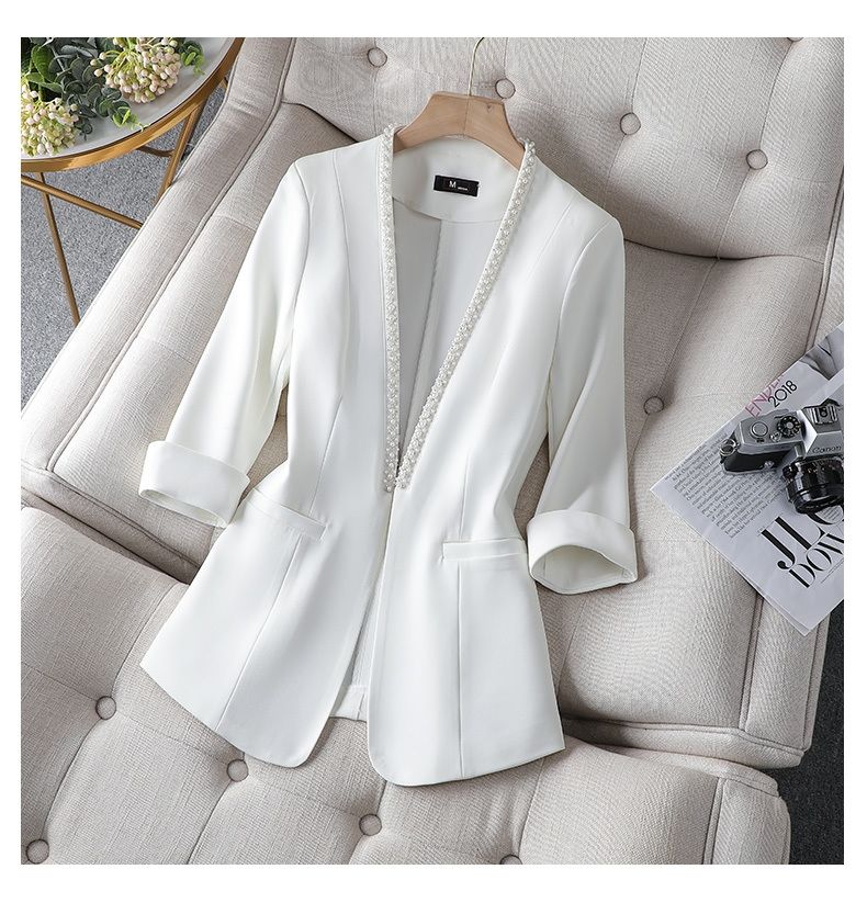 Dam Blazer V-hals Halvlånga Ärmar i Polyester – Tidlös Regular Fit för Kontor och Avslappnade Tillfällen 9