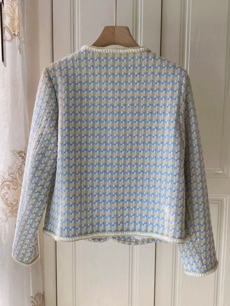 Damjacka Klassisk Mönster Lång Ärmar Bomull-3