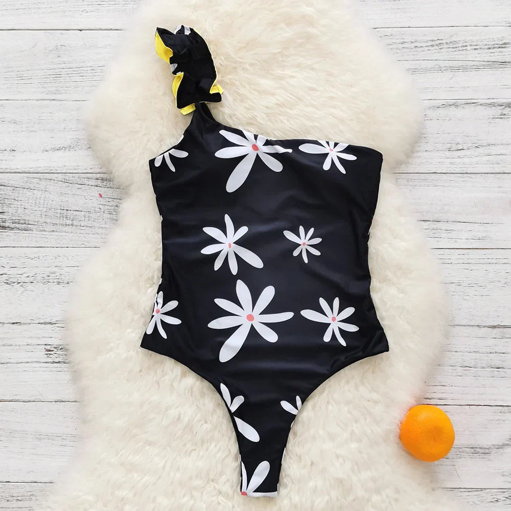 Variant image for Baddräkt Dam En Bit Blommönster med Ruffles Elastan Nylon Polyester-32