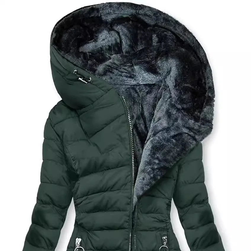 Lång Vinterrock Dam med Päls och Huva i Högkvalitativ Polyester 4