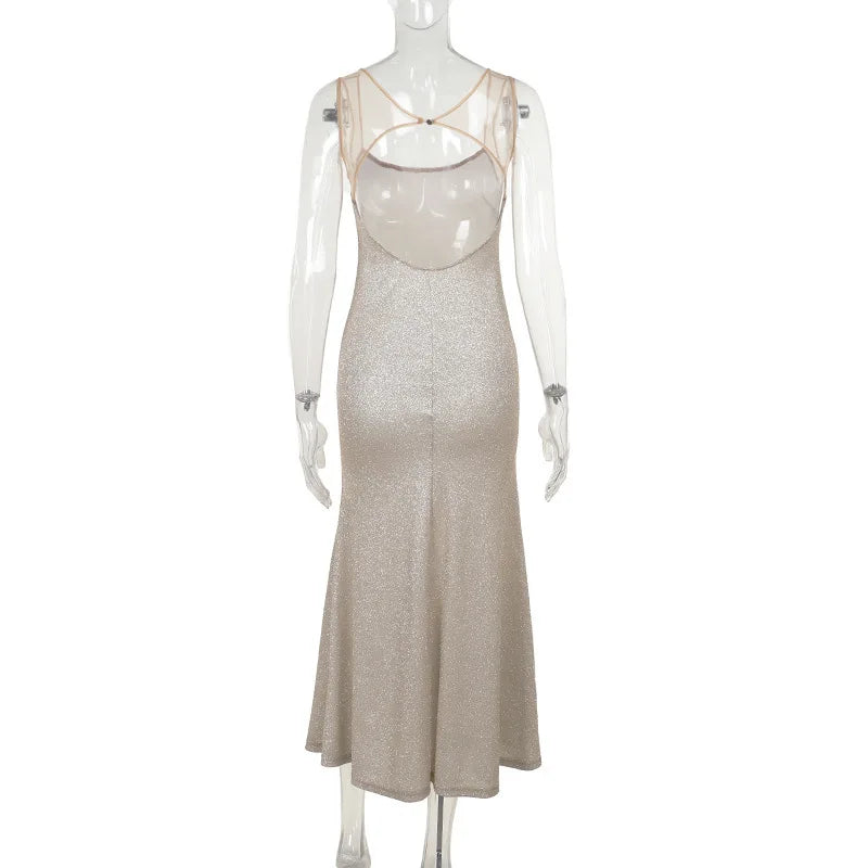Maxiklänning Dam Ärmlös Polyester Spandex Elegant Lång Klänning-6