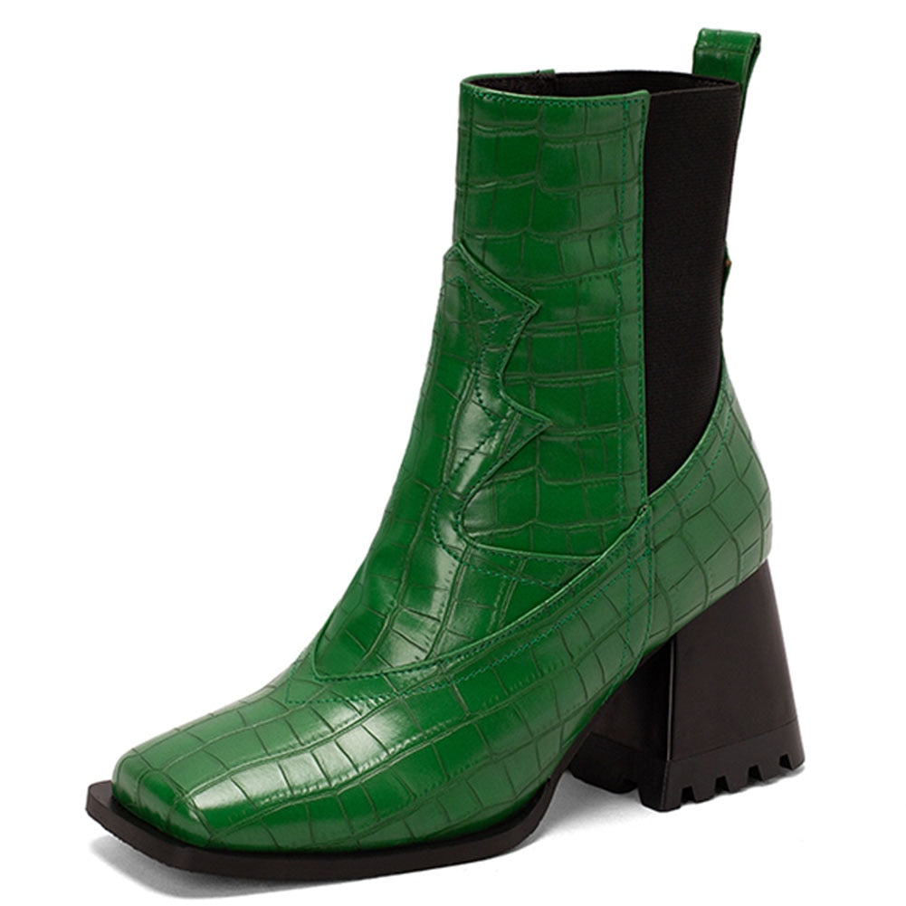 Damstövlar Hög Klack PU-material Djurmönster Elegant Design-1