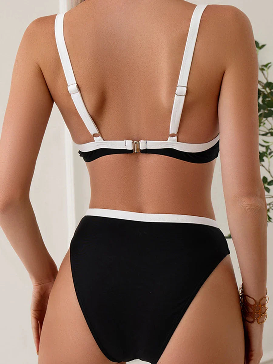 Dam Bikiniset Blockfärg Spandex Polyester Hög Midja-3