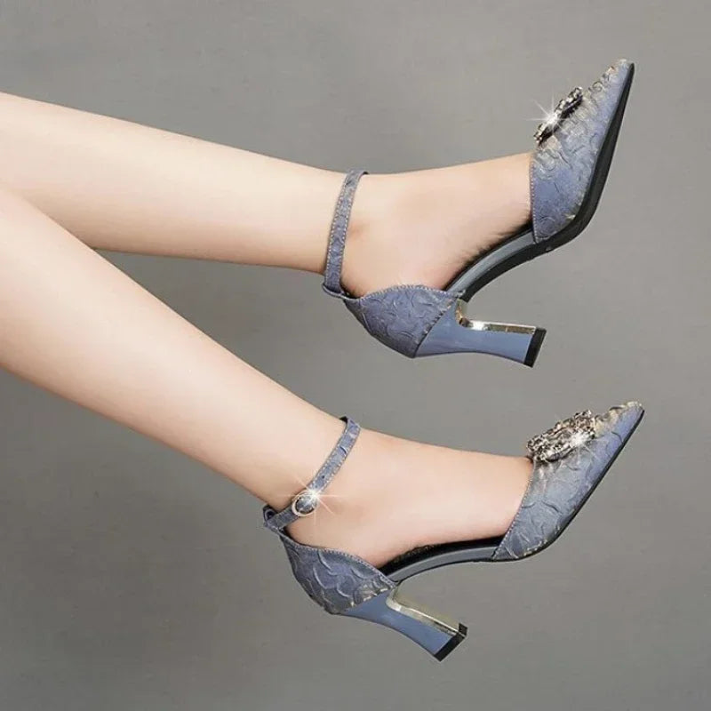 Dam Pumps Slingback Spetsig Tå Canvas 2