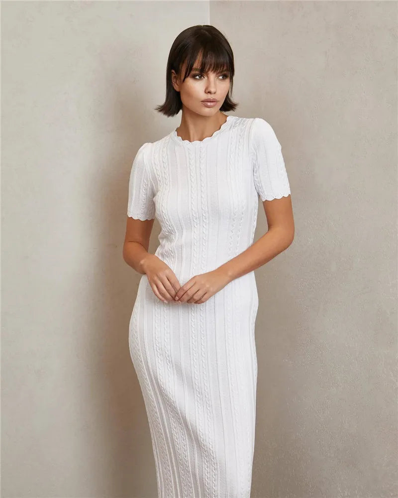 Dam Midiklänning O-Neck Rak Bomull Polyester-3