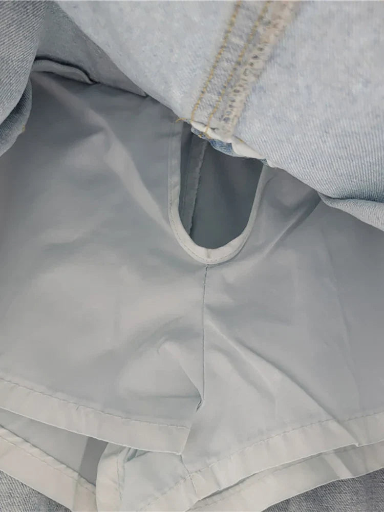 Dam A-linje Kjol Patchwork Ull med Fickor-3