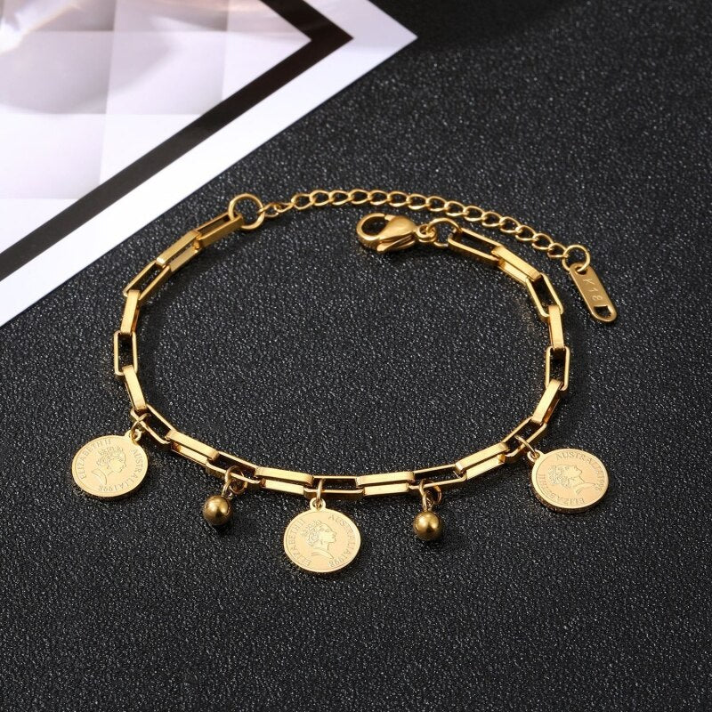 Kvinnors Armband Rund Design Rostfritt Stål Justerbar Elegant Smycke-5