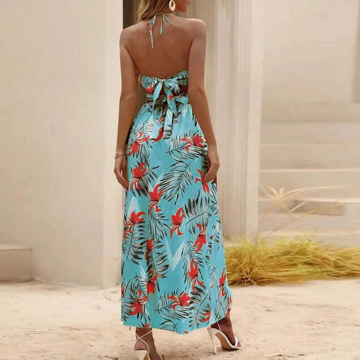 Damen-Maxikleid, mit Schlitz atmungsaktiver Stoff-3