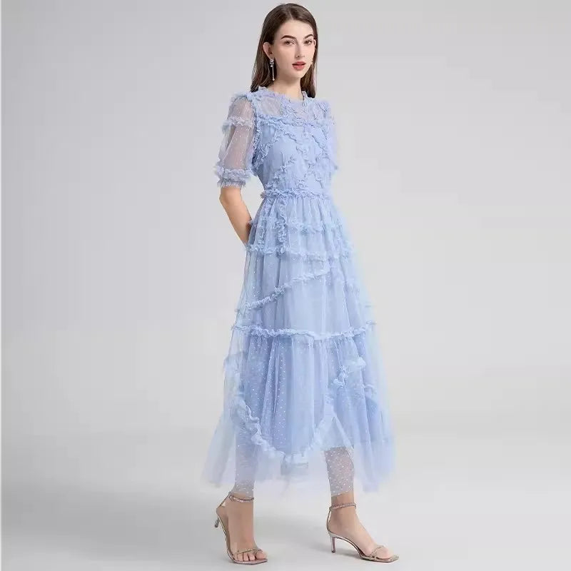Damklänning Midi Cirkulär Halsringning Tiered Polyester Acetat-2