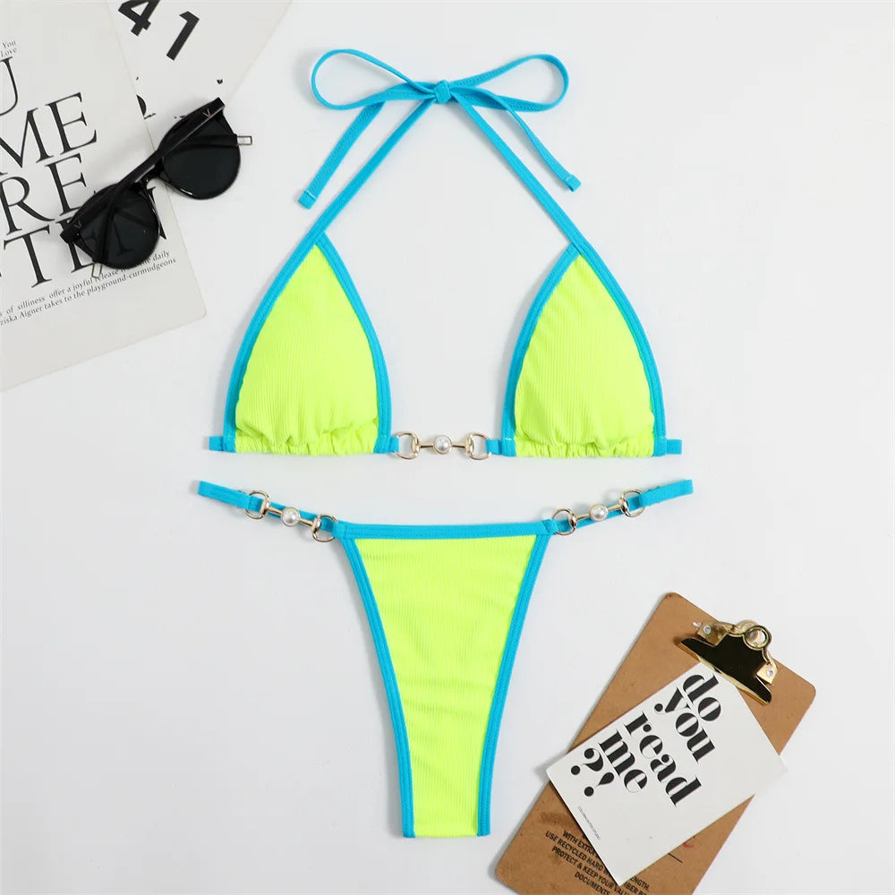 Dam Tvådelad Bikini Låg Midja Polyester Spandex-6